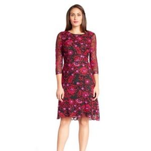 Adrianna Papell Red Floral Lace Midi Dress